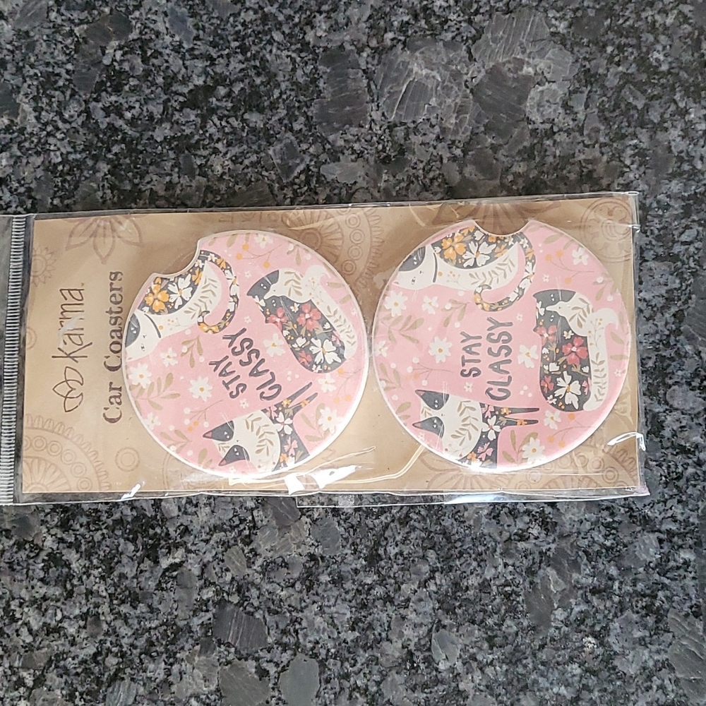 Karma Cat Themed Car Water Absorbent Cup Holder Coasters